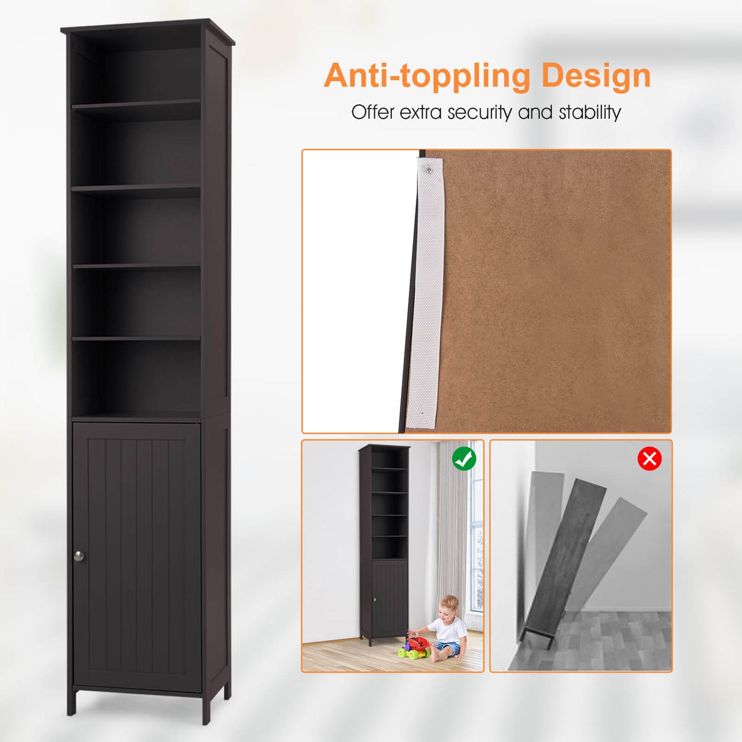 72 Inch Freestanding Tall Storage Cabinet with Adjustable Shelves & Cupboard