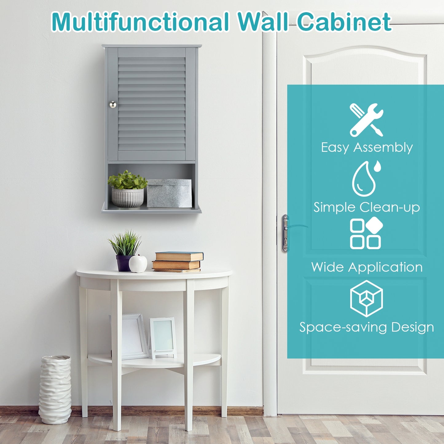 Modern Wall-Mounted Bathroom Storage Cabinet with Louver Door
