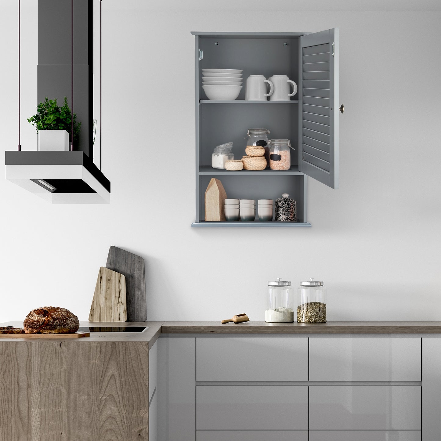 Modern Wall-Mounted Bathroom Storage Cabinet with Louver Door
