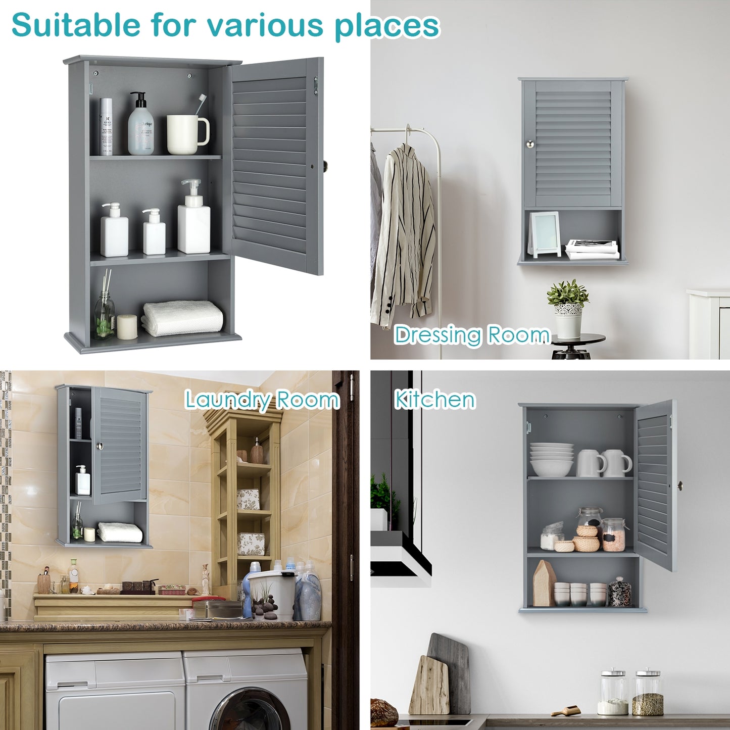 Modern Wall-Mounted Bathroom Storage Cabinet with Louver Door