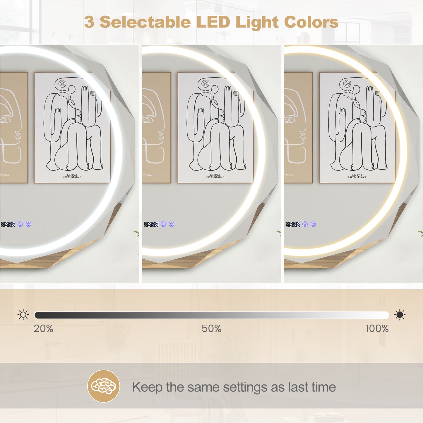LED Wall Mirror with Anti-Fog & 3 Color Temperature Settings