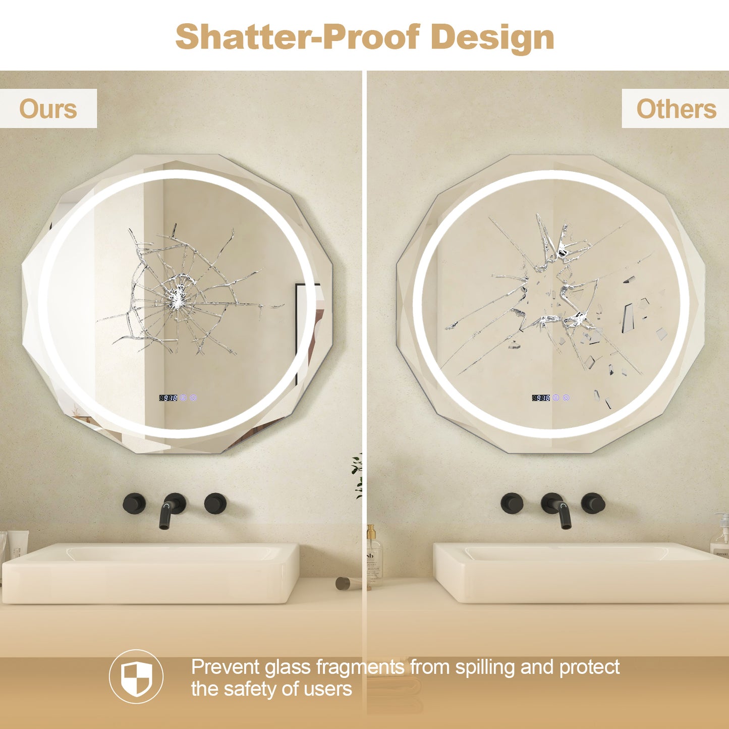 LED Wall Mirror with Anti-Fog & 3 Color Temperature Settings
