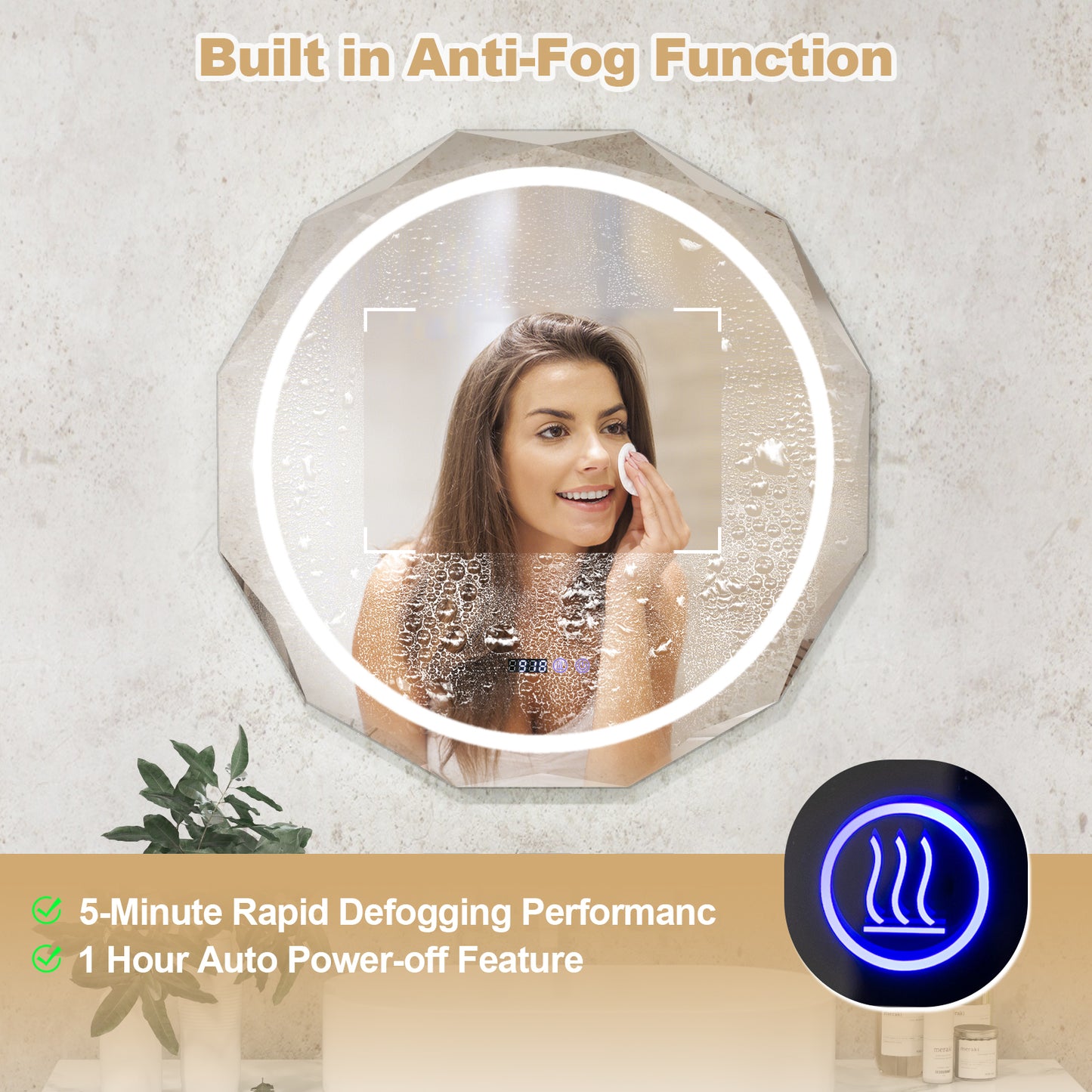 LED Wall Mirror with Anti-Fog & 3 Color Temperature Settings