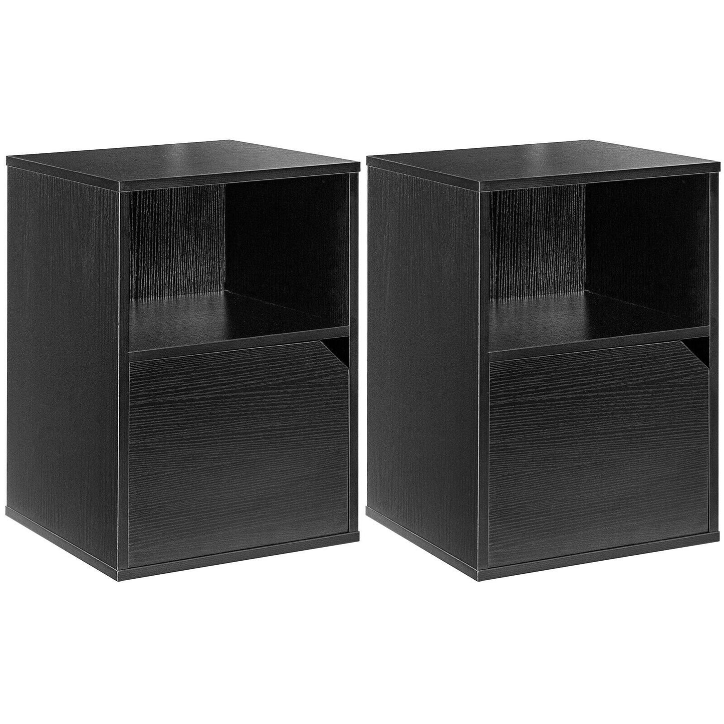 Set of 2 Nightstands with Storage, Modern End Tables for Bedroom or Living Room - Black
