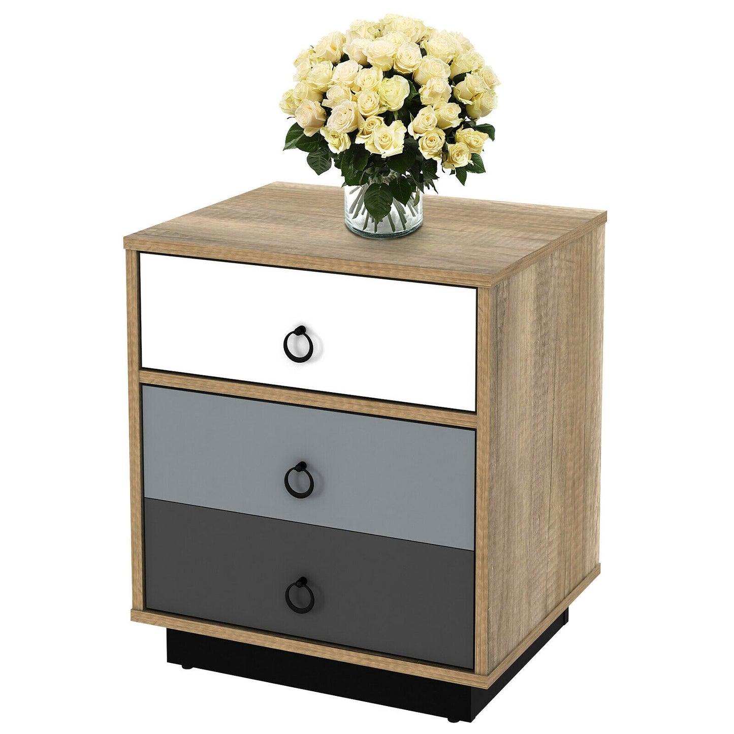 Wooden Nightstand with Drawer and Storage Cabinet Modern Sofa Side Table