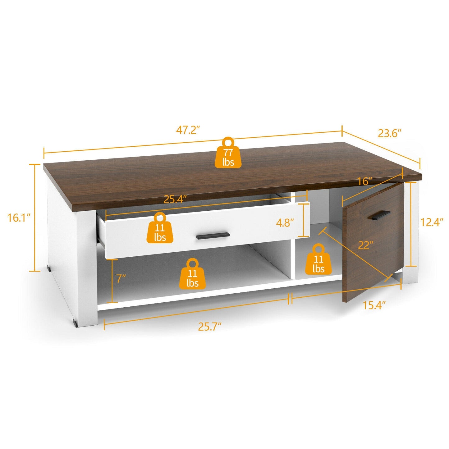 Multi-Storage Coffee Table with Compartments, Drawers, and Durable Wood Construction
