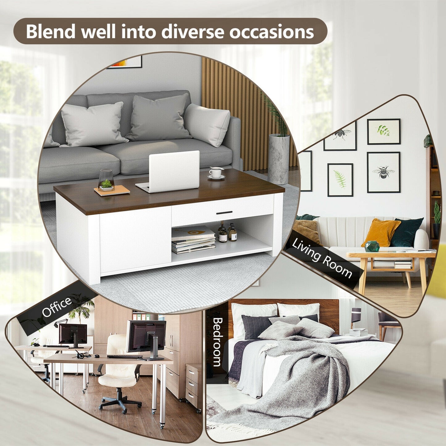 Multi-Storage Coffee Table with Compartments, Drawers, and Durable Wood Construction