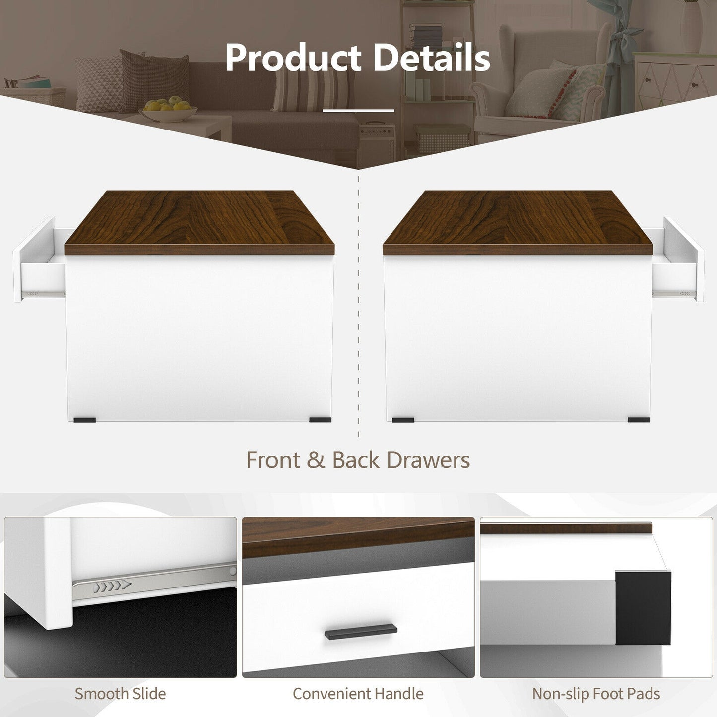 Multi-Storage Coffee Table with Compartments, Drawers, and Durable Wood Construction