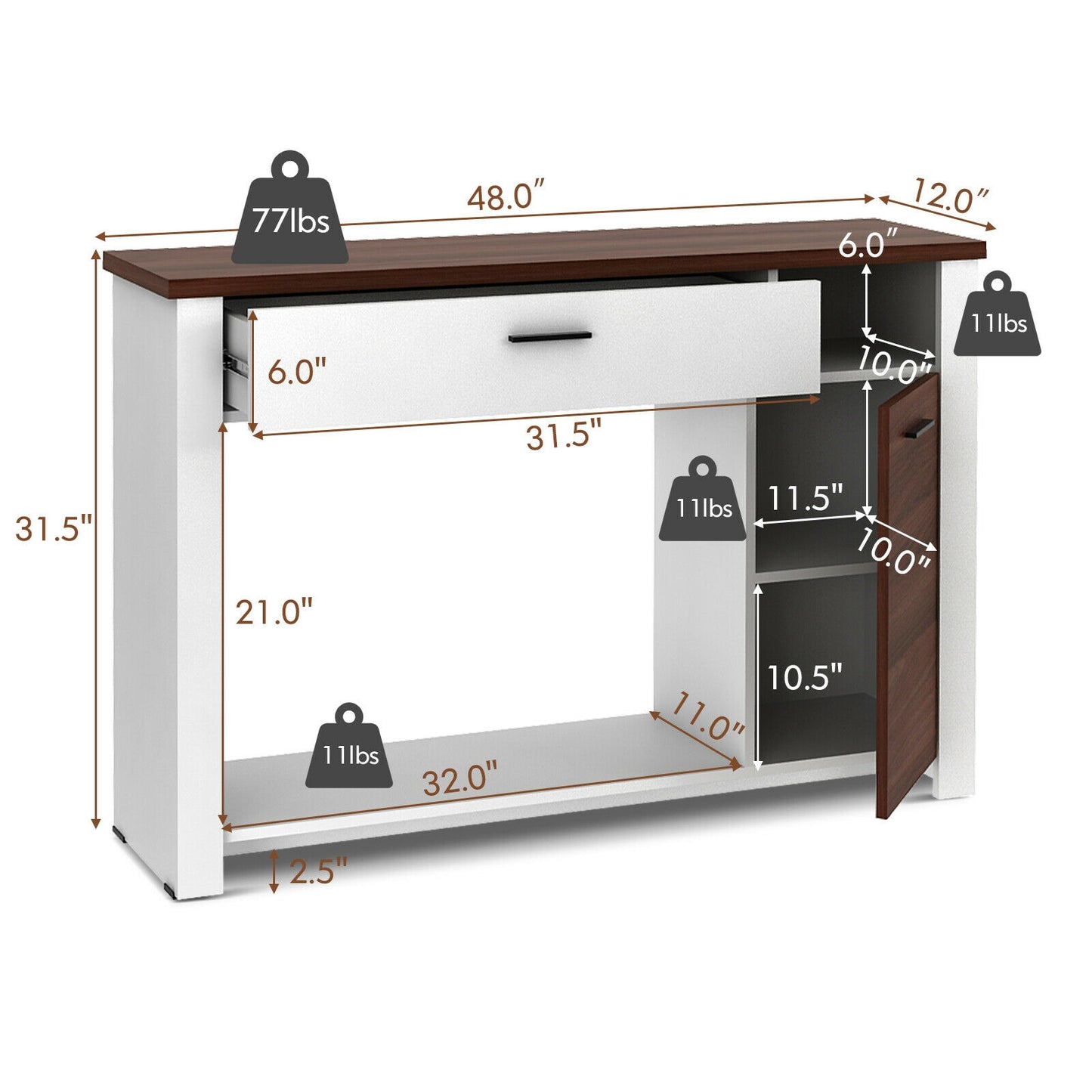 Wood Console Table with Drawer Cabinet and Bottom Shelf for Entryway or Living Room