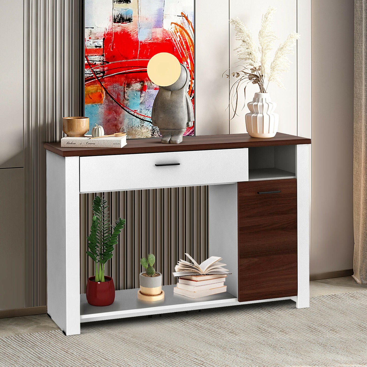 Wood Console Table with Drawer Cabinet and Bottom Shelf for Entryway or Living Room