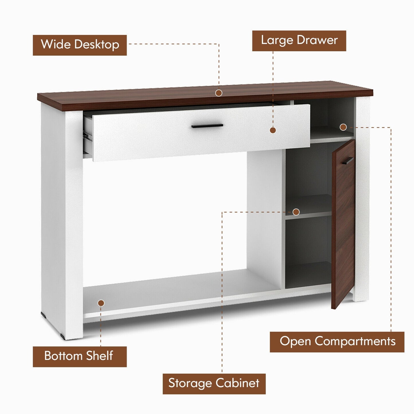 Wood Console Table with Drawer Cabinet and Bottom Shelf for Entryway or Living Room