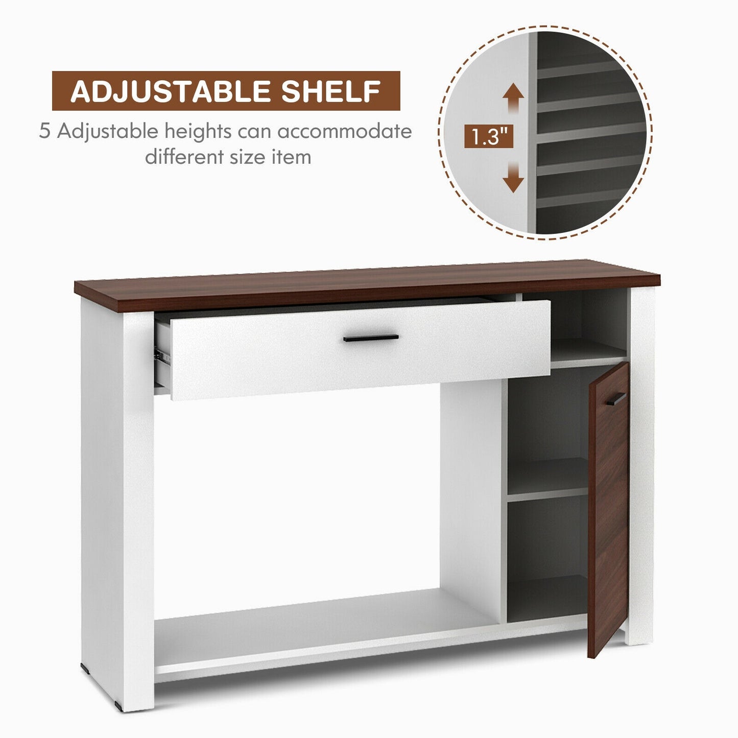 Wood Console Table with Drawer Cabinet and Bottom Shelf for Entryway or Living Room
