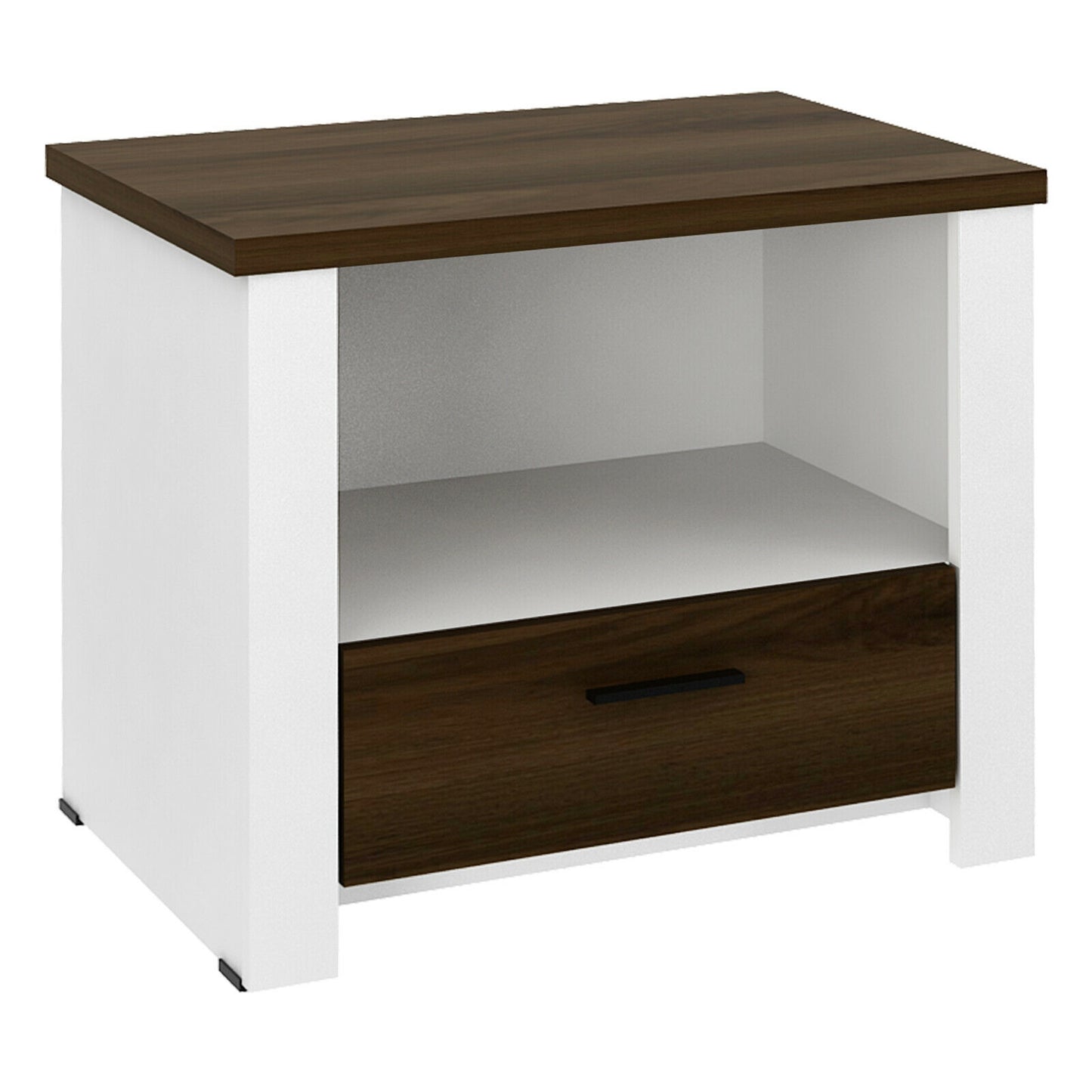 Modern Accent Nightstand with Drawer and Open Shelf for Bedroom or Living Room
