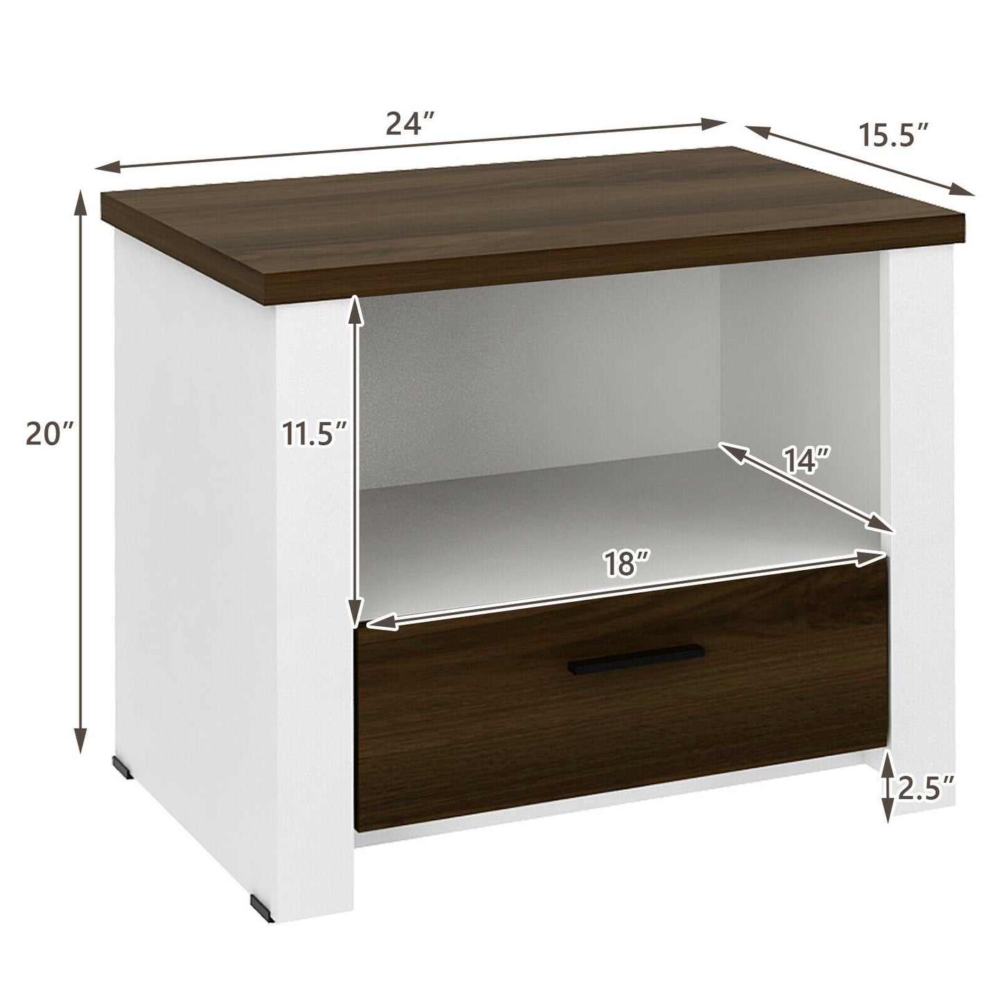 Modern Accent Nightstand with Drawer and Open Shelf for Bedroom or Living Room