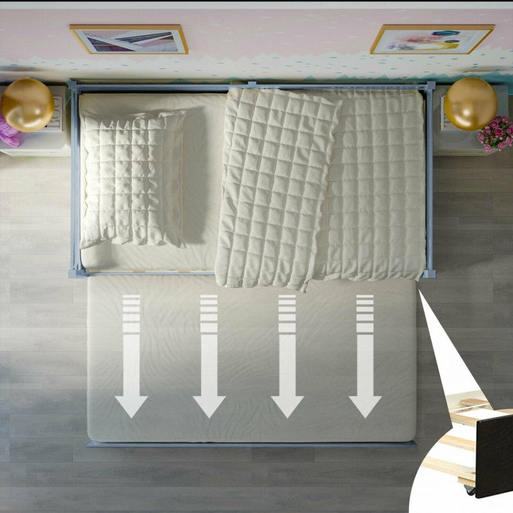 Space Saving Twin Daybed with Pull Out Trundle and Sturdy Wood Slat Frame - Grey