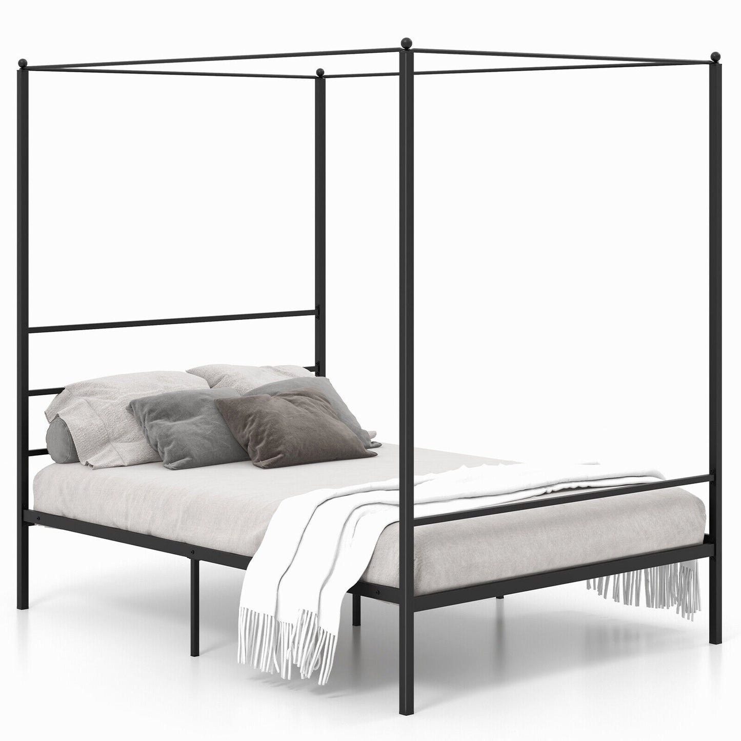 Elegant Metal Canopy Bed Frame with Slat Support – Full Size
