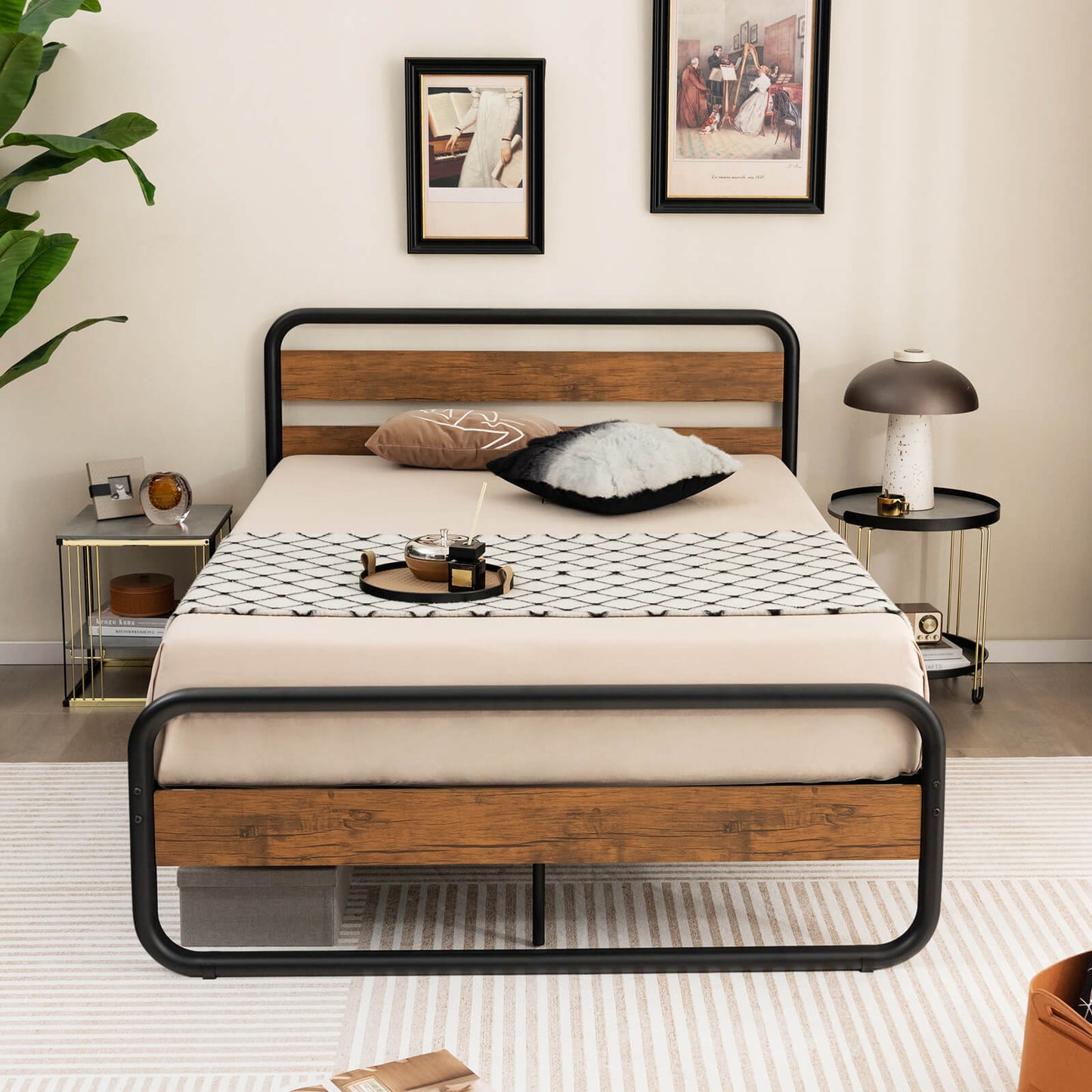 Rustic Metal Platform Bed Frame with Headboard and Footboard – Full & Queen Size