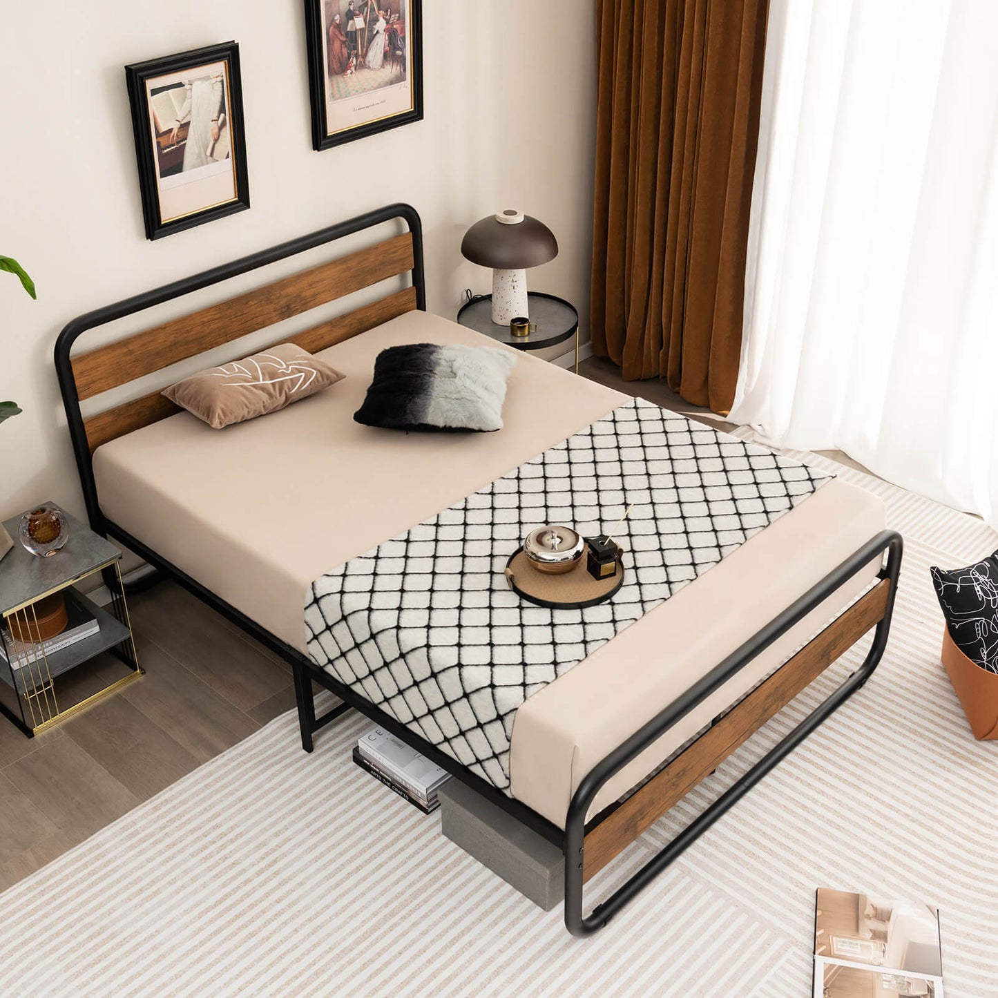 Rustic Metal Platform Bed Frame with Headboard and Footboard – Full & Queen Size