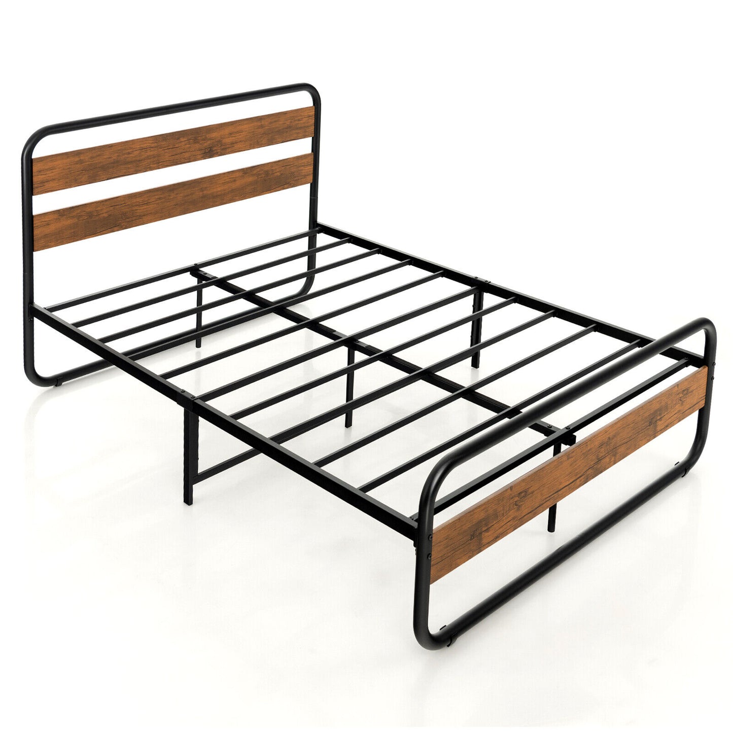 Rustic Metal Platform Bed Frame with Headboard and Footboard – Full & Queen Size