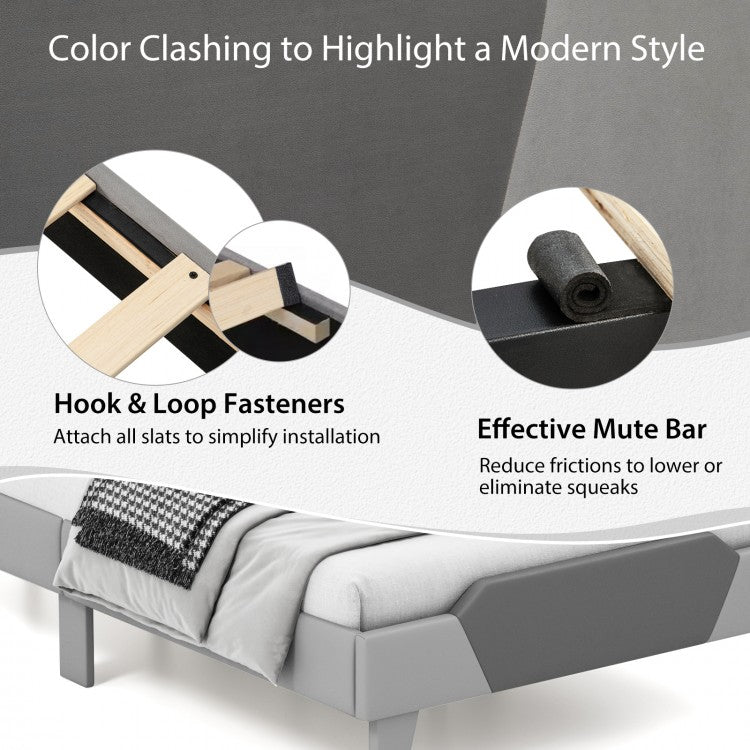 Modern Velvet Upholstered Bed Frame with High Headboard – Twin Size