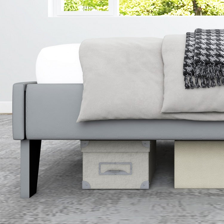 Modern Velvet Upholstered Bed Frame with High Headboard – Twin Size