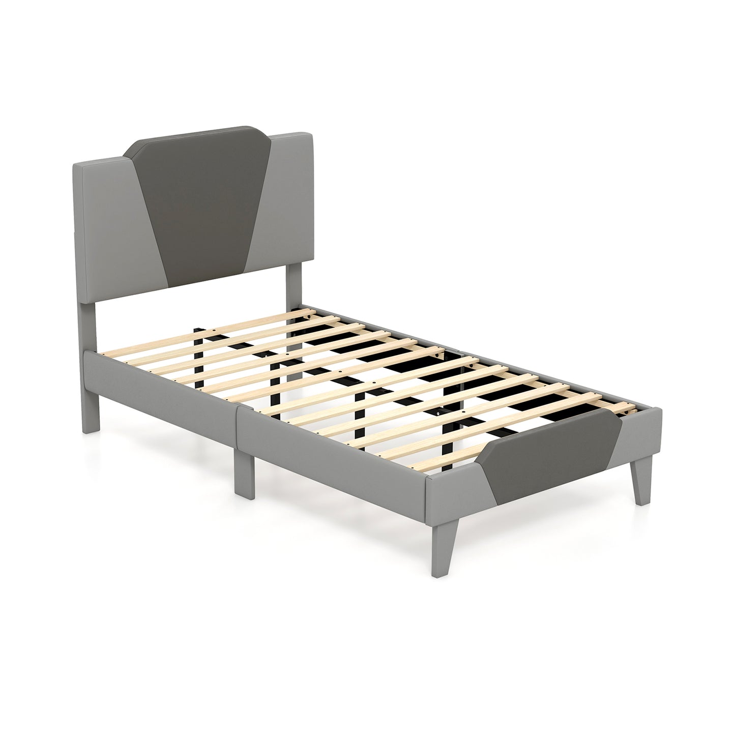 Modern Velvet Upholstered Bed Frame with High Headboard – Twin Size
