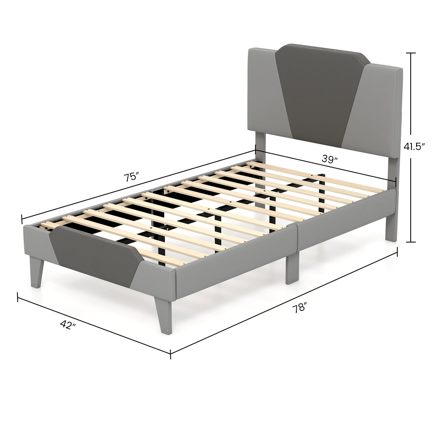 Modern Velvet Upholstered Bed Frame with High Headboard – Twin Size