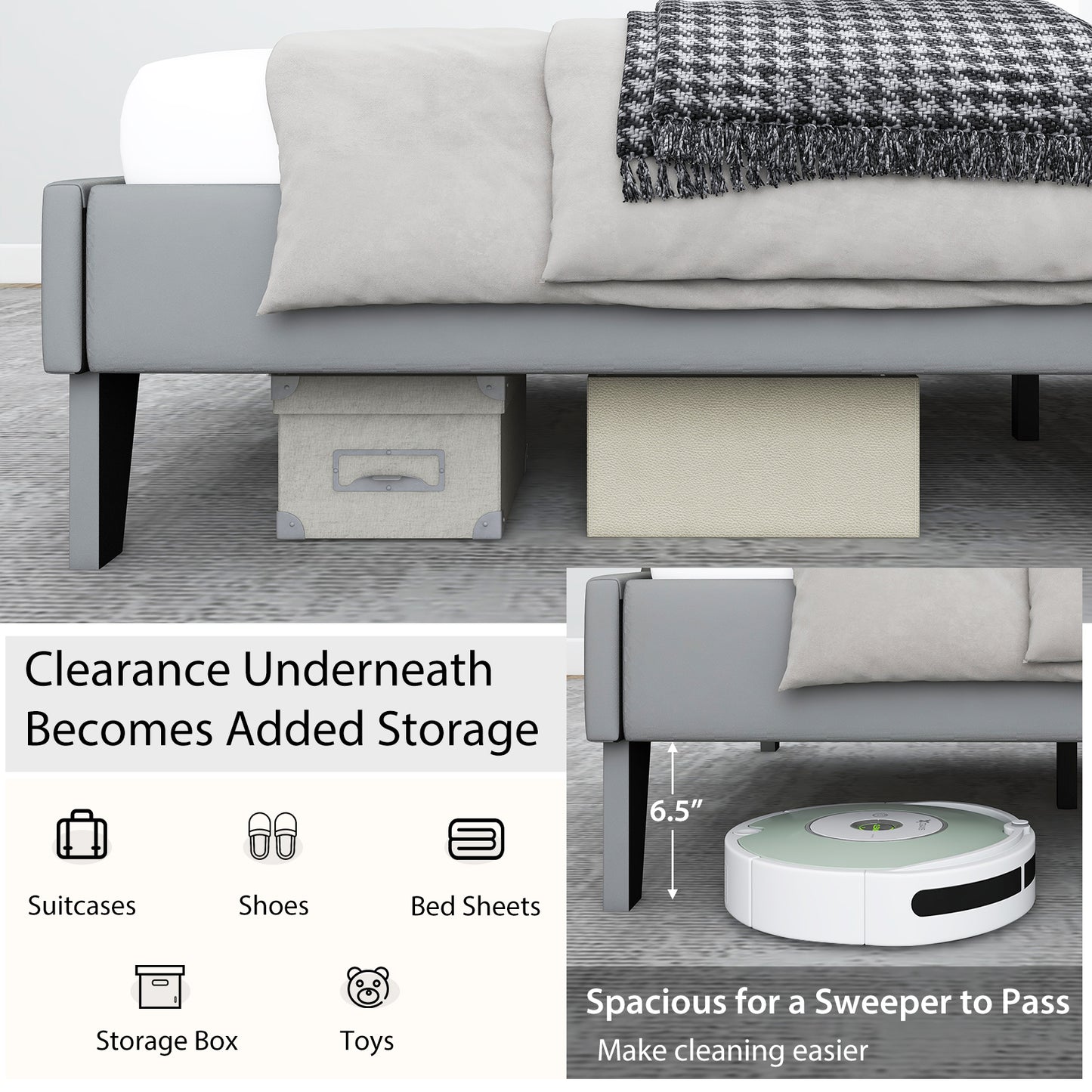 Modern Velvet Upholstered Bed Frame with High Headboard – Twin Size