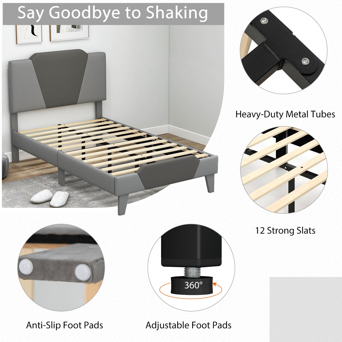 Modern Velvet Upholstered Bed Frame with High Headboard – Twin Size