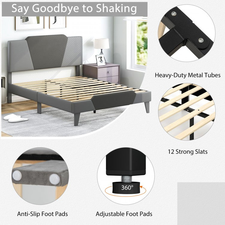Modern Velvet Upholstered Bed Frame with High Headboard – Full Size