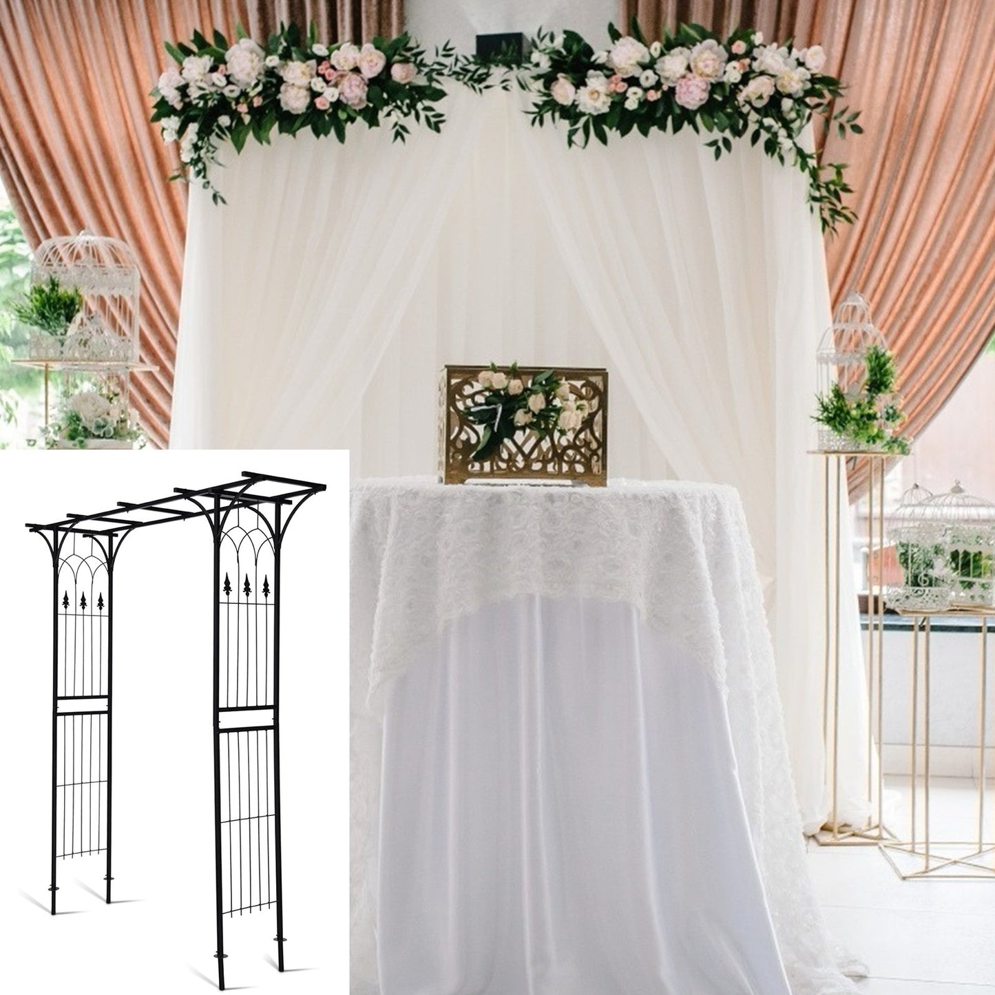 Durable 81 Inch Metal Garden Arch for Climbing Plants and Vines