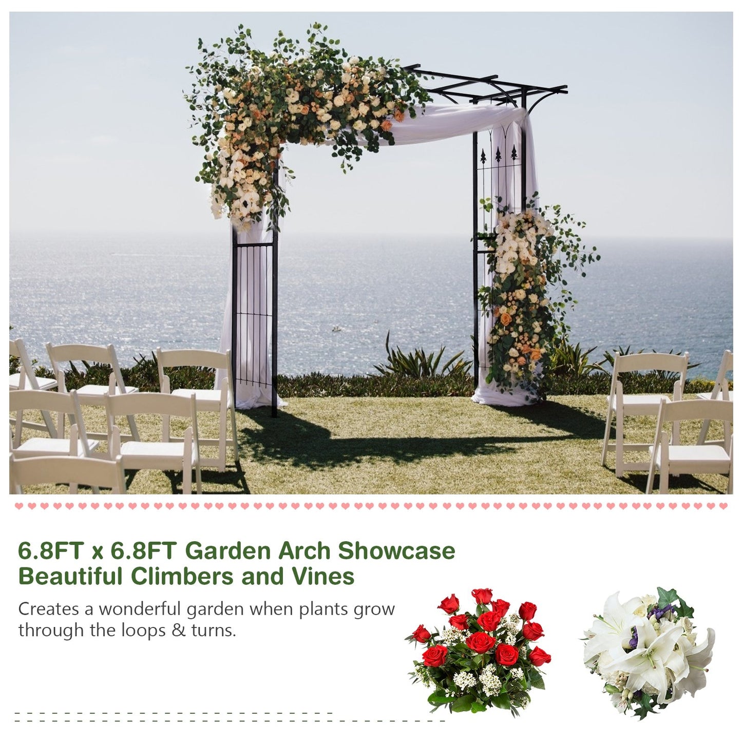 Durable 81 Inch Metal Garden Arch for Climbing Plants and Vines