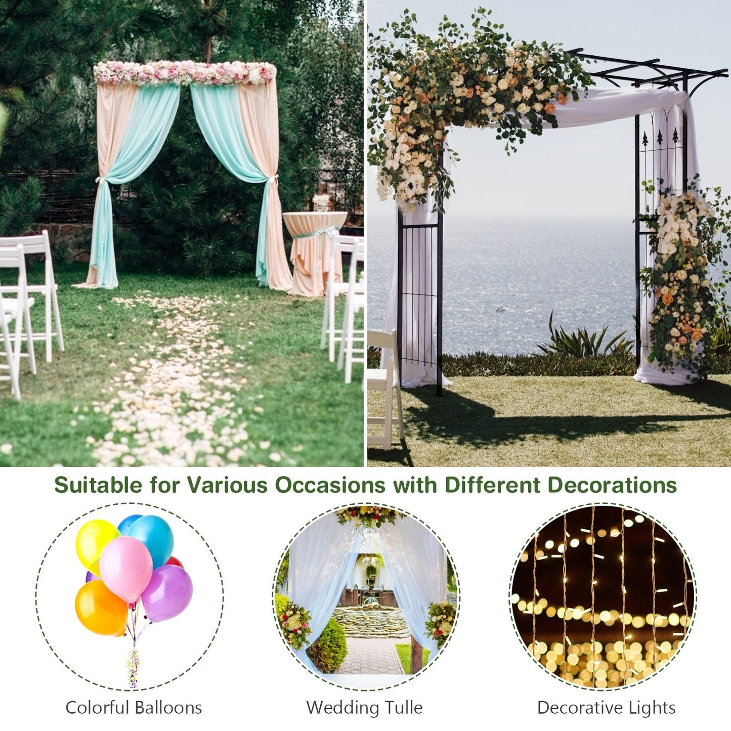 Durable 81 Inch Metal Garden Arch for Climbing Plants and Vines