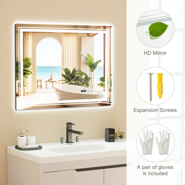 Smart LED Bathroom Mirror with Anti-Fog, Memory Function, and Adjustable Lighting