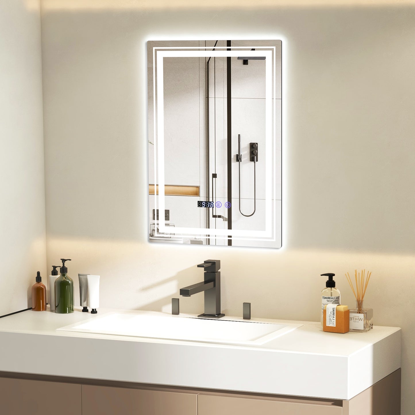 Smart LED Bathroom Mirror with Anti-Fog, Memory Function, and Adjustable Lighting