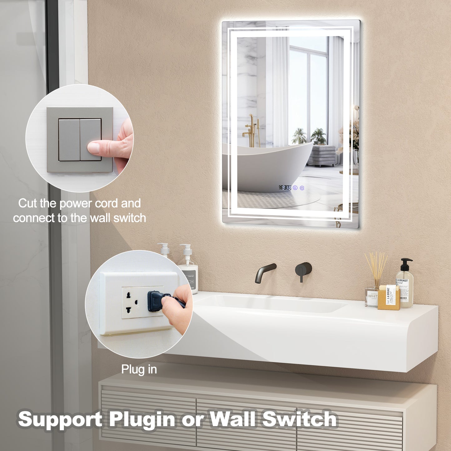 Smart LED Bathroom Mirror with Anti-Fog, Memory Function, and Adjustable Lighting