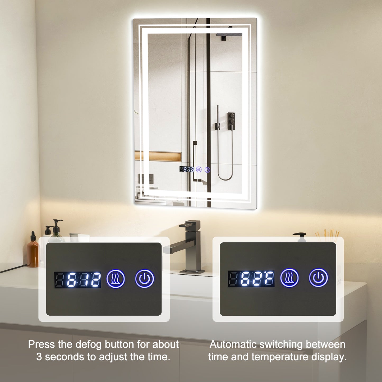 Smart LED Bathroom Mirror with Anti-Fog, Memory Function, and Adjustable Lighting