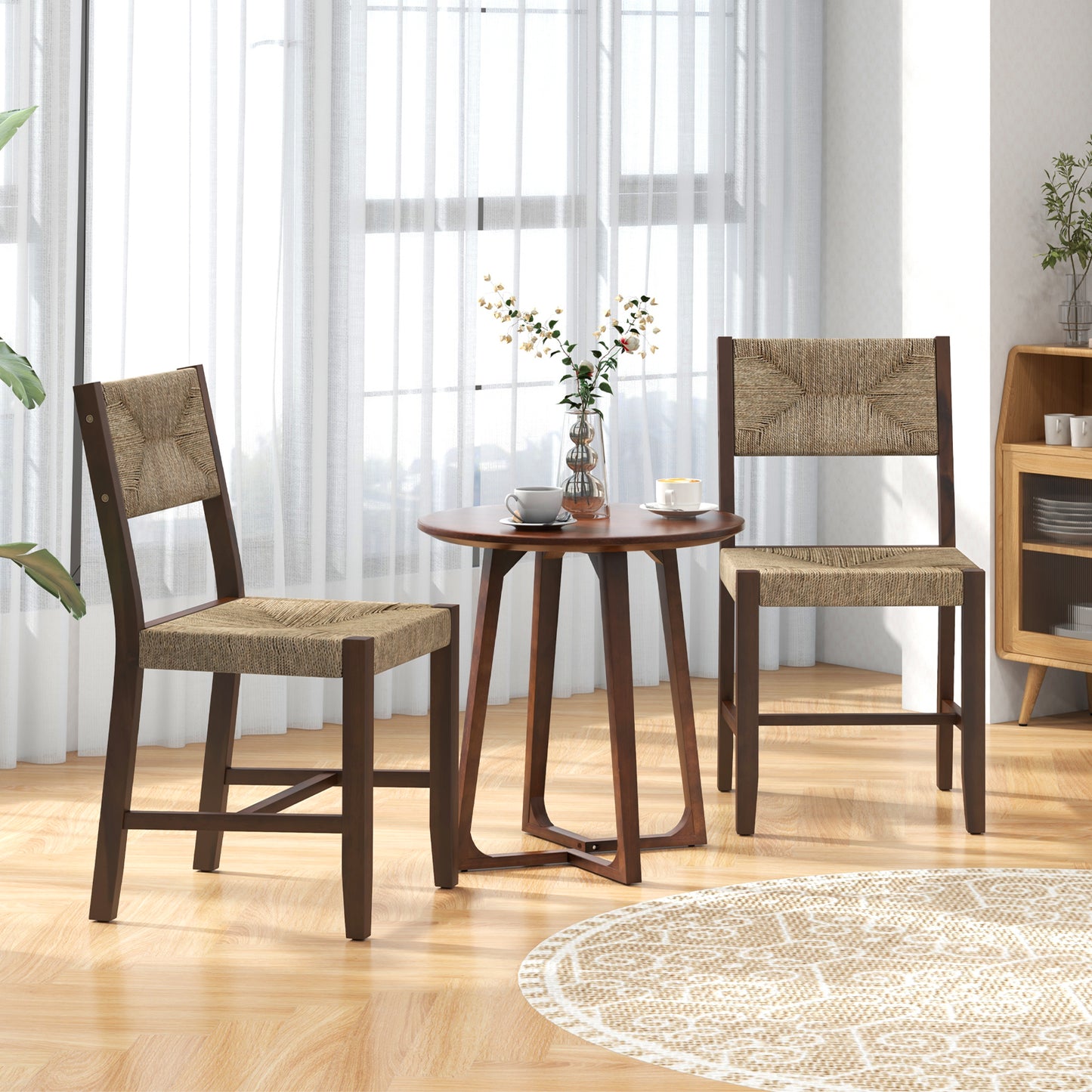 Boho Farmhouse Wooden Dining Chairs with Ergonomic Backrest and Comfortable Seat – Set of 2