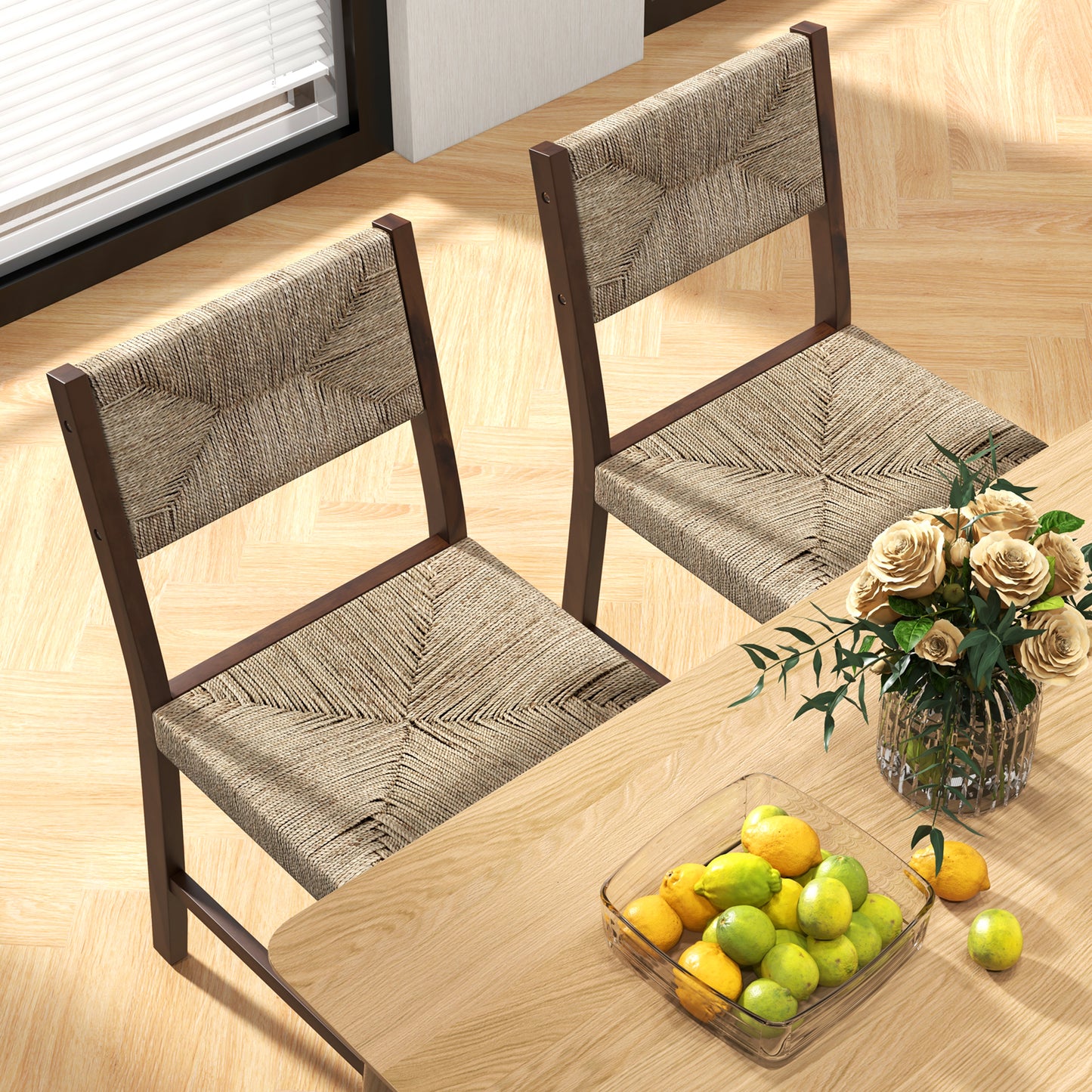 Boho Farmhouse Wooden Dining Chairs with Ergonomic Backrest and Comfortable Seat – Set of 2