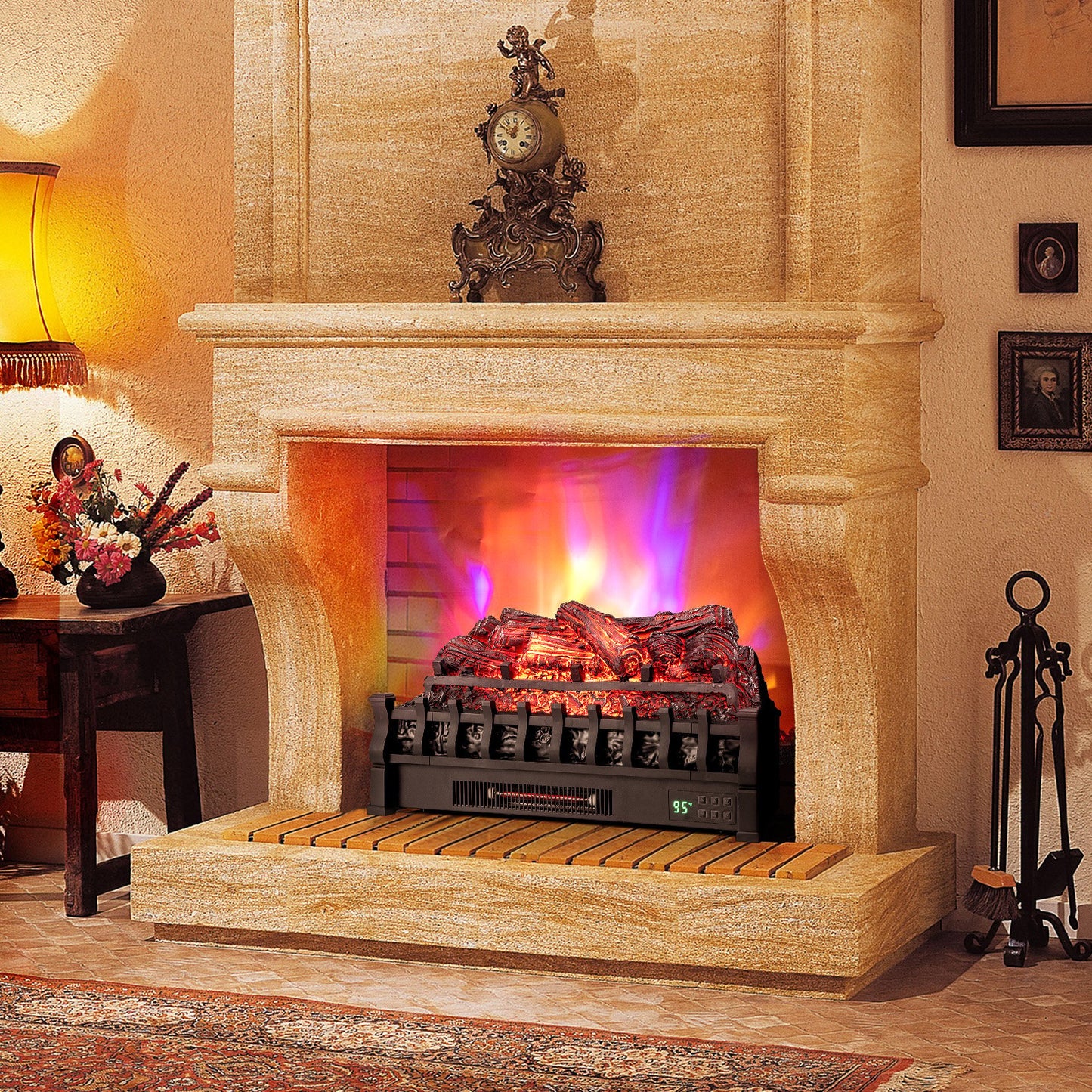 26 Inch Infrared Quartz Electric Fireplace with Pinewood Ember Bed