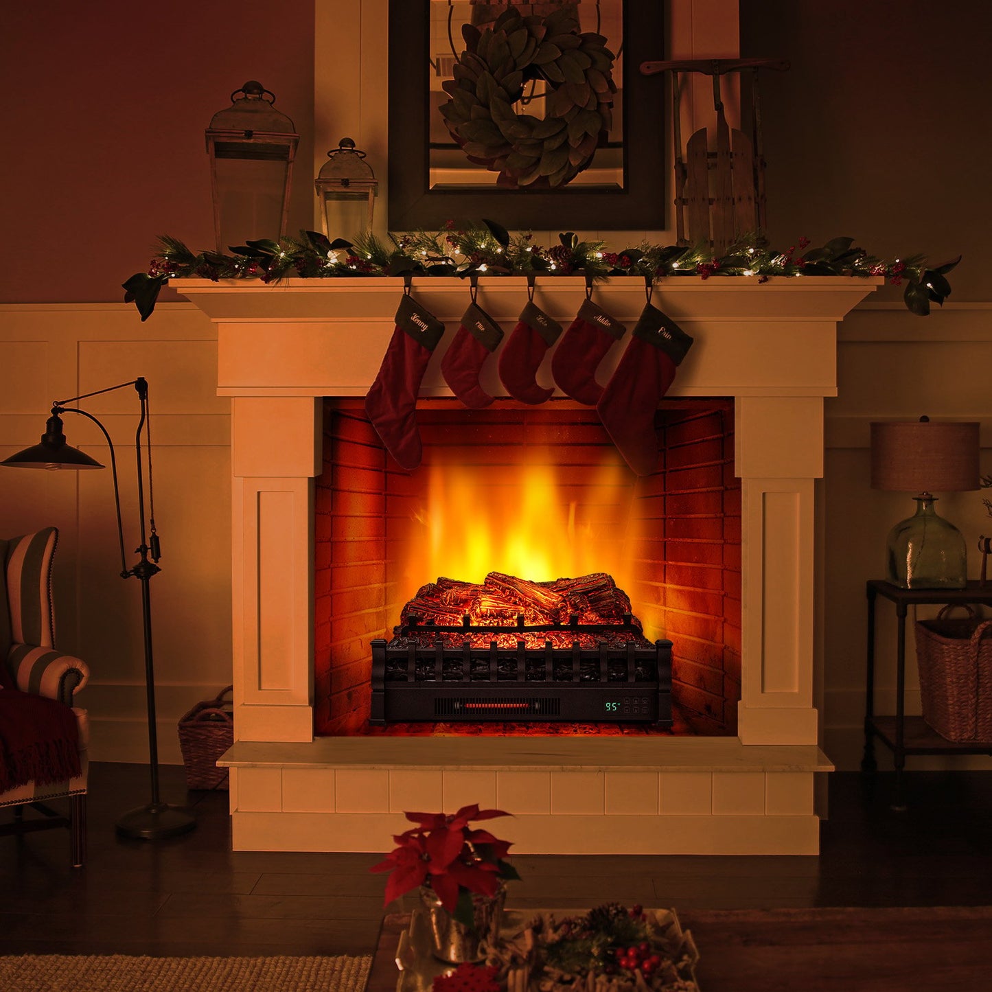 26 Inch Infrared Quartz Electric Fireplace with Pinewood Ember Bed