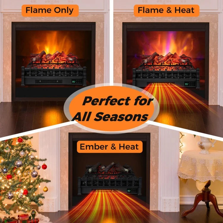 26 Inch Electric Fireplace Heater with Remote & Realistic Lemonwood Ember Bed