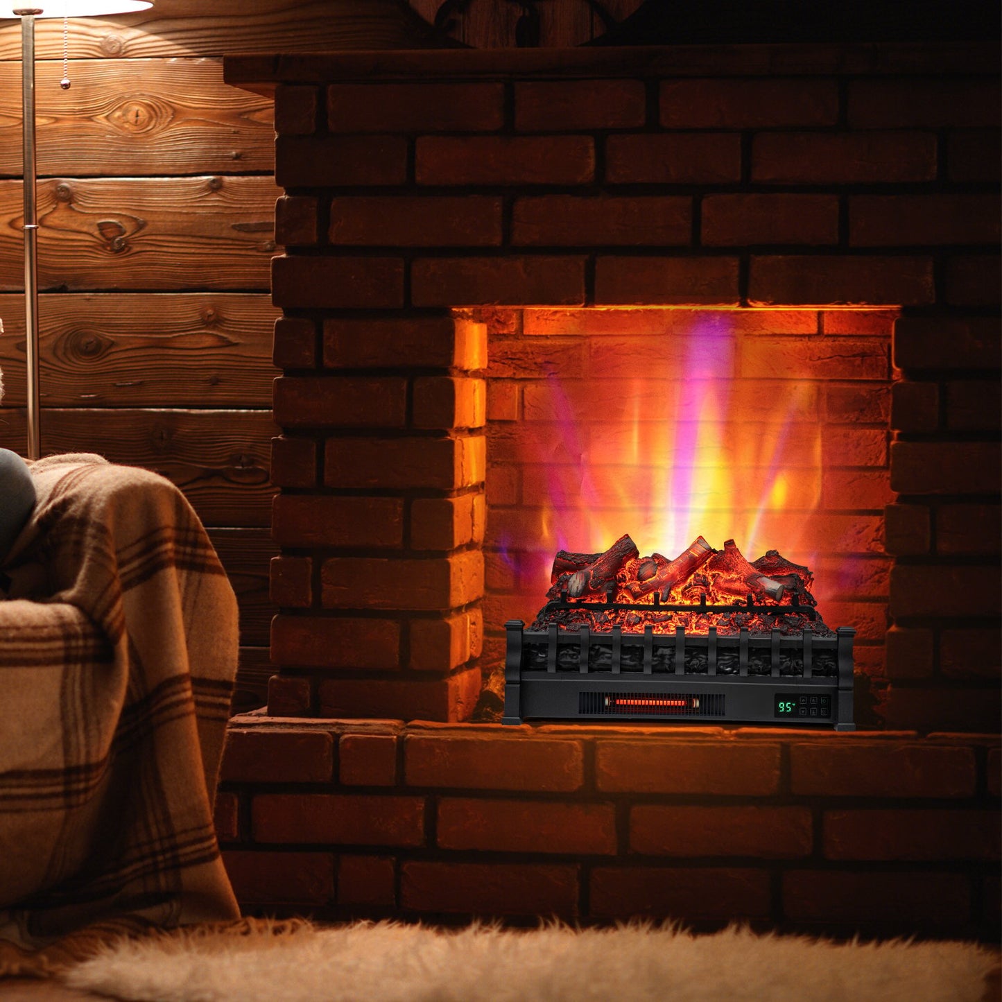 26 Inch Electric Fireplace Heater with Remote & Realistic Lemonwood Ember Bed