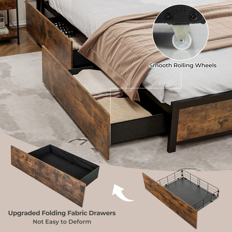 Smart LED Light Bed Frame with Storage Drawers - Queen Size