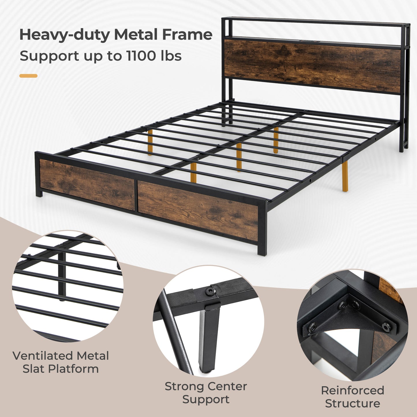 Smart LED Light Bed Frame with Storage Drawers - Queen Size
