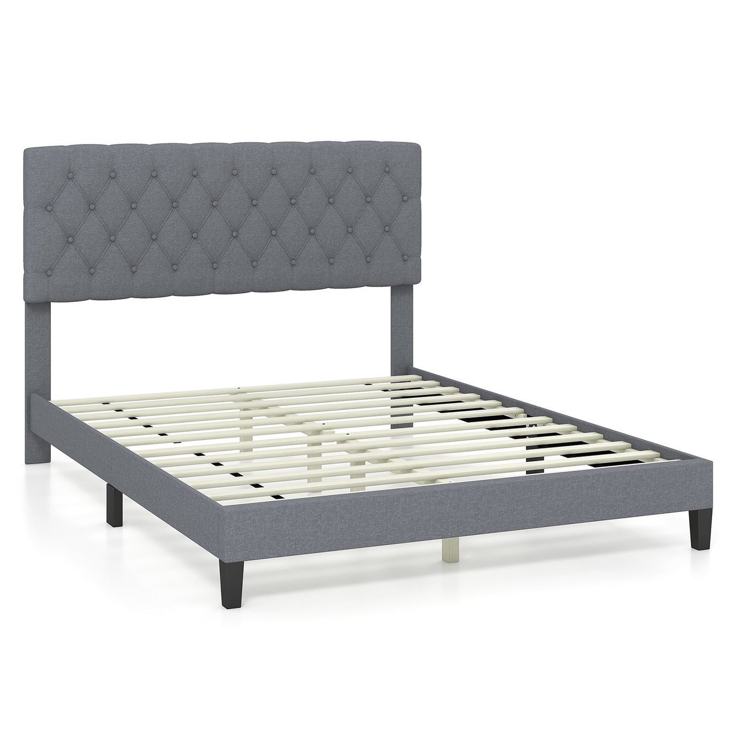 Elegant Queen Size Upholstered Platform Bed with Tufted Headboard in Grey