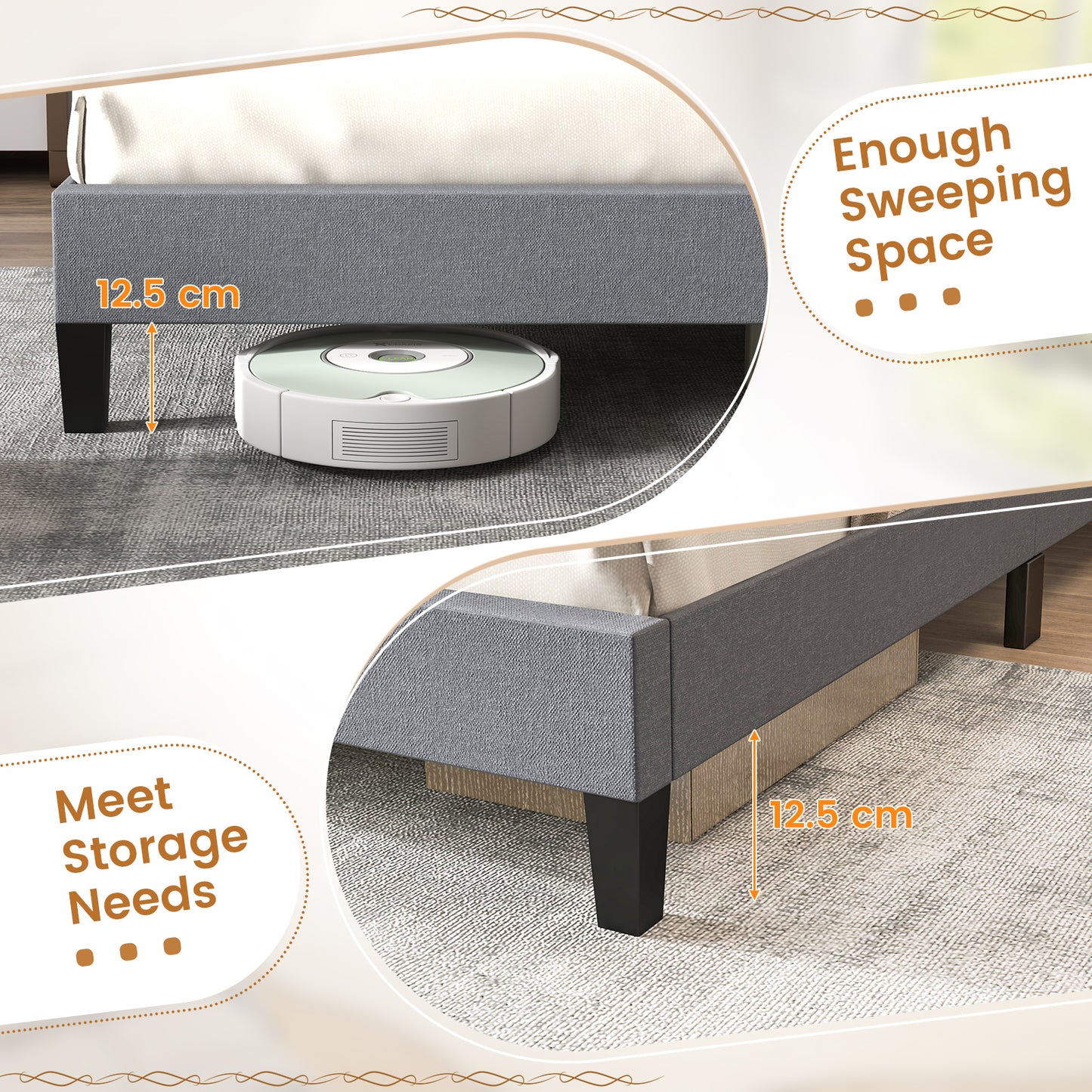 Elegant Queen Size Upholstered Platform Bed with Tufted Headboard in Grey