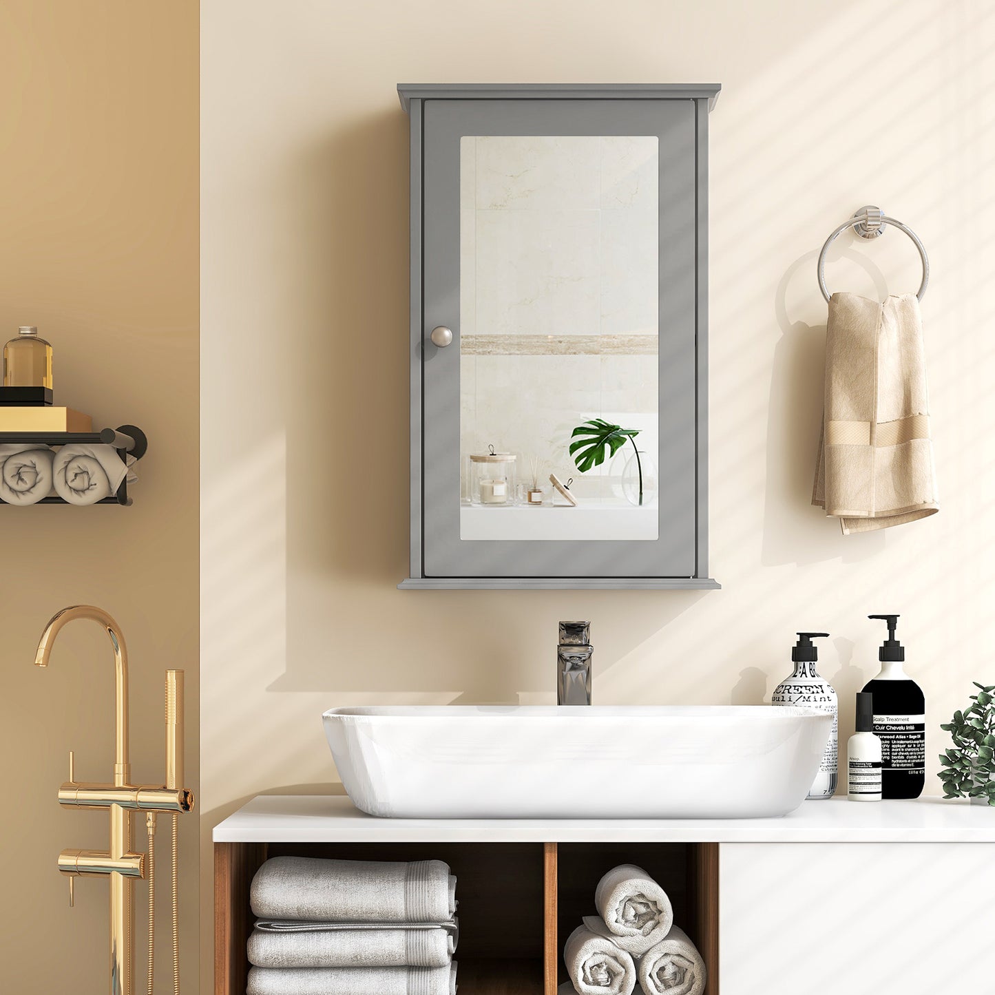 Wall-Mounted Bathroom Cabinet with Mirror and Adjustable Shelf