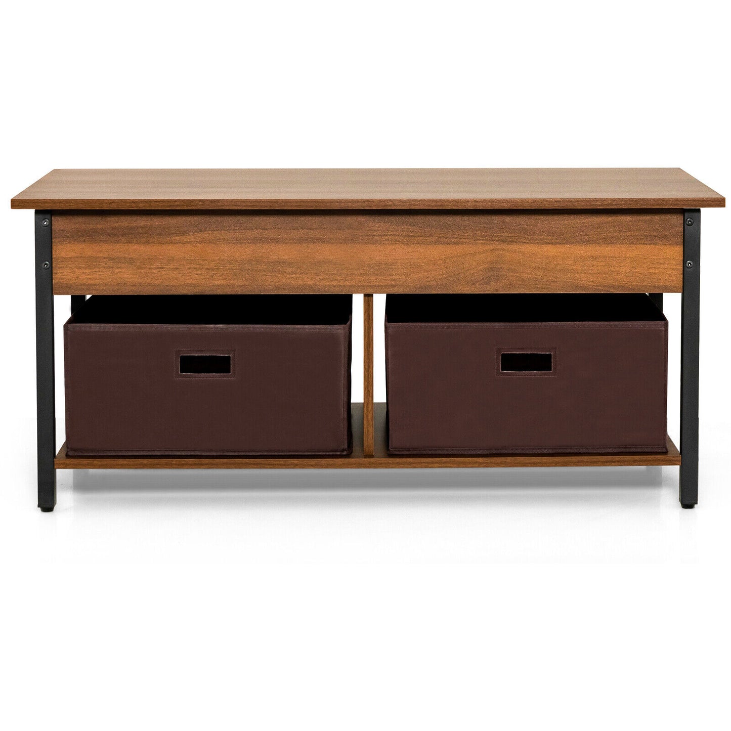 Adjustable Lift Top Coffee Table with Hidden Storage and Fabric Drawers - Brown