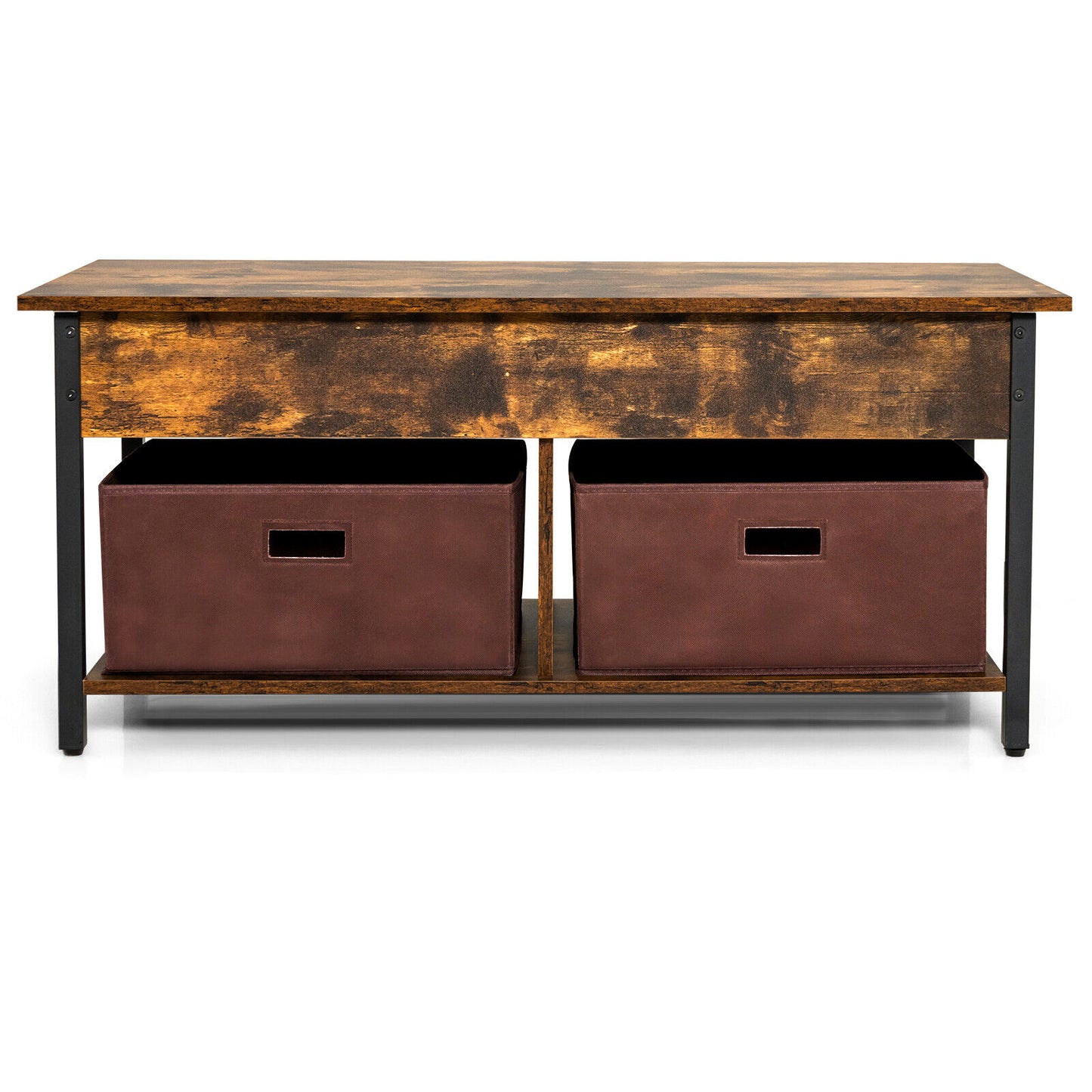 Adjustable Lift Top Coffee Table with Hidden Storage and Fabric Drawers - Rustic Brown